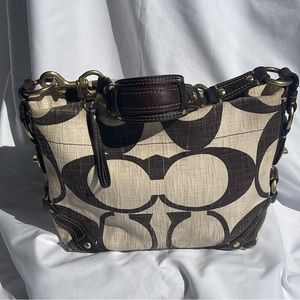 Coach linen with leather trim A0773-10794 Signature Carly Satchel cream